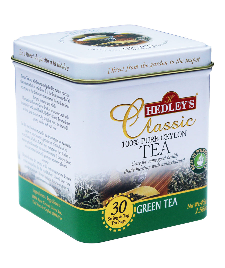 Hedley's - Green Tea -  Metal Tin  - 30 String and Tag Tea Bags