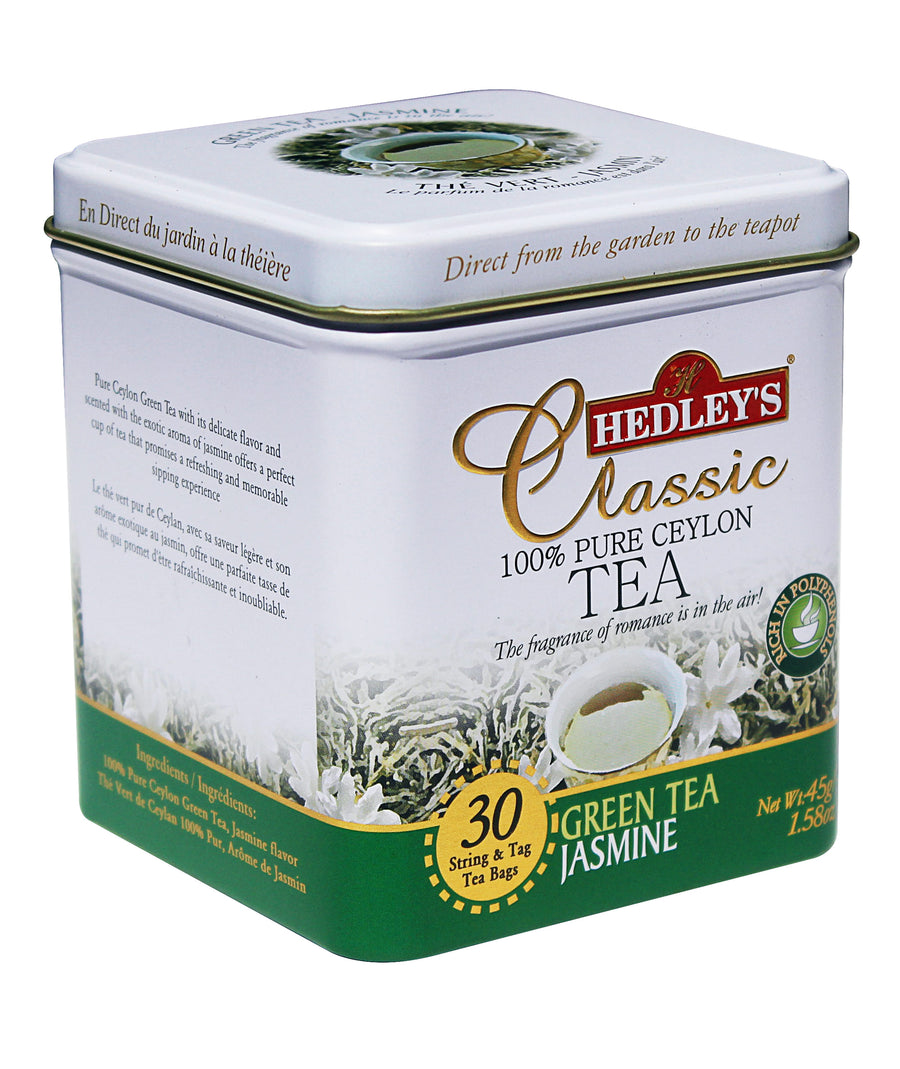 Hedley's - Green Tea Jasmine -  Metal Tin  - 30 String and Tag Tea Bags