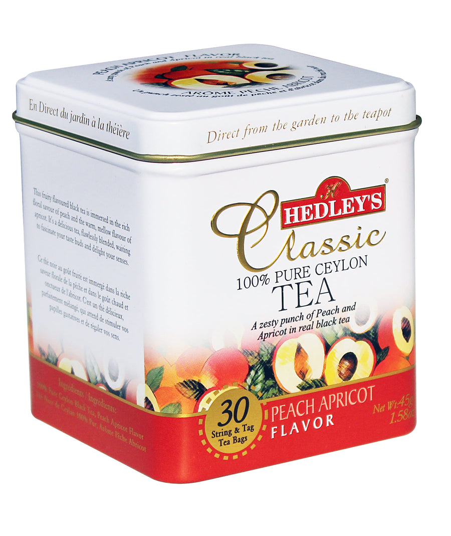 Hedley's - Peach Apricot -  Metal Tin  - 30 String and Tag Tea Bags